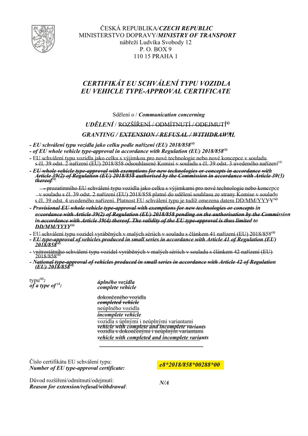 AB Araç Tip Onay Belgesi